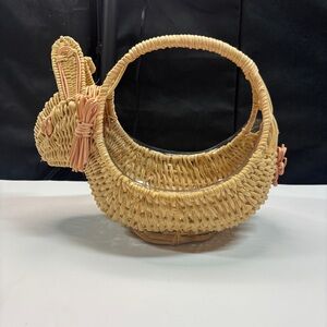 Bunny Rabbit Shaped Wicker Basket Easter Spring Home Decor Liner Vintage